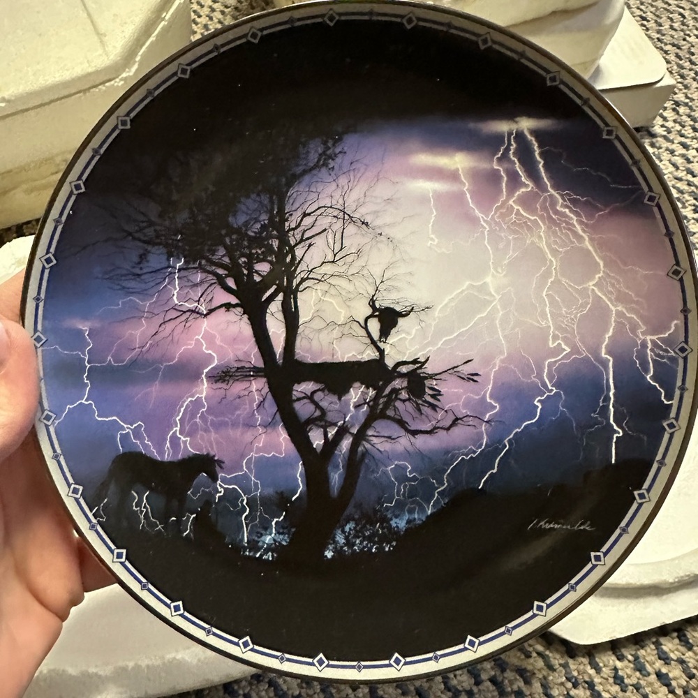Decorative Plate with Lightning and Horse Scene